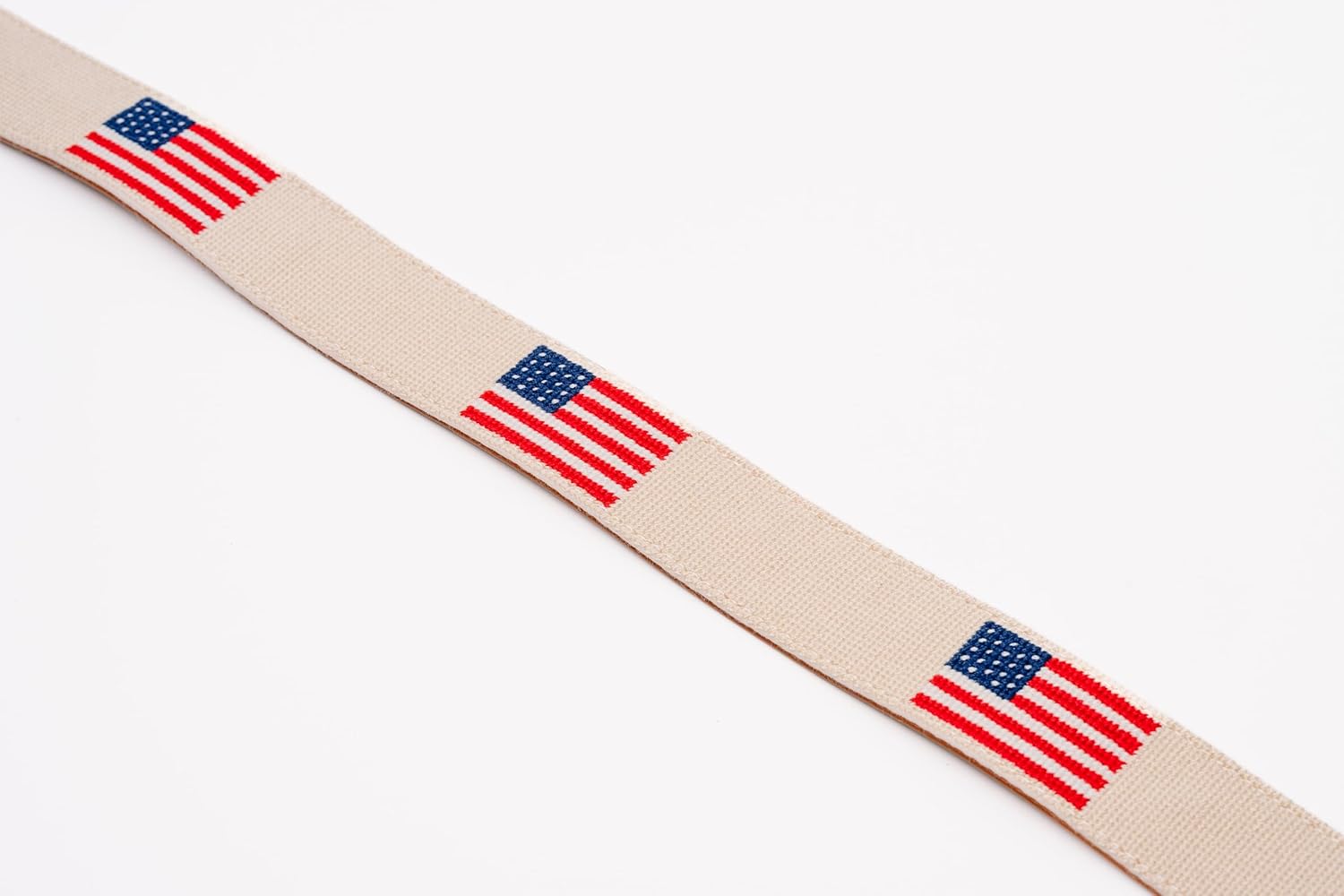 Palmetto Golf & Belts, Embroidered American Flag Golf Belt with Khaki Backdrop, with cowhide Leather Backing