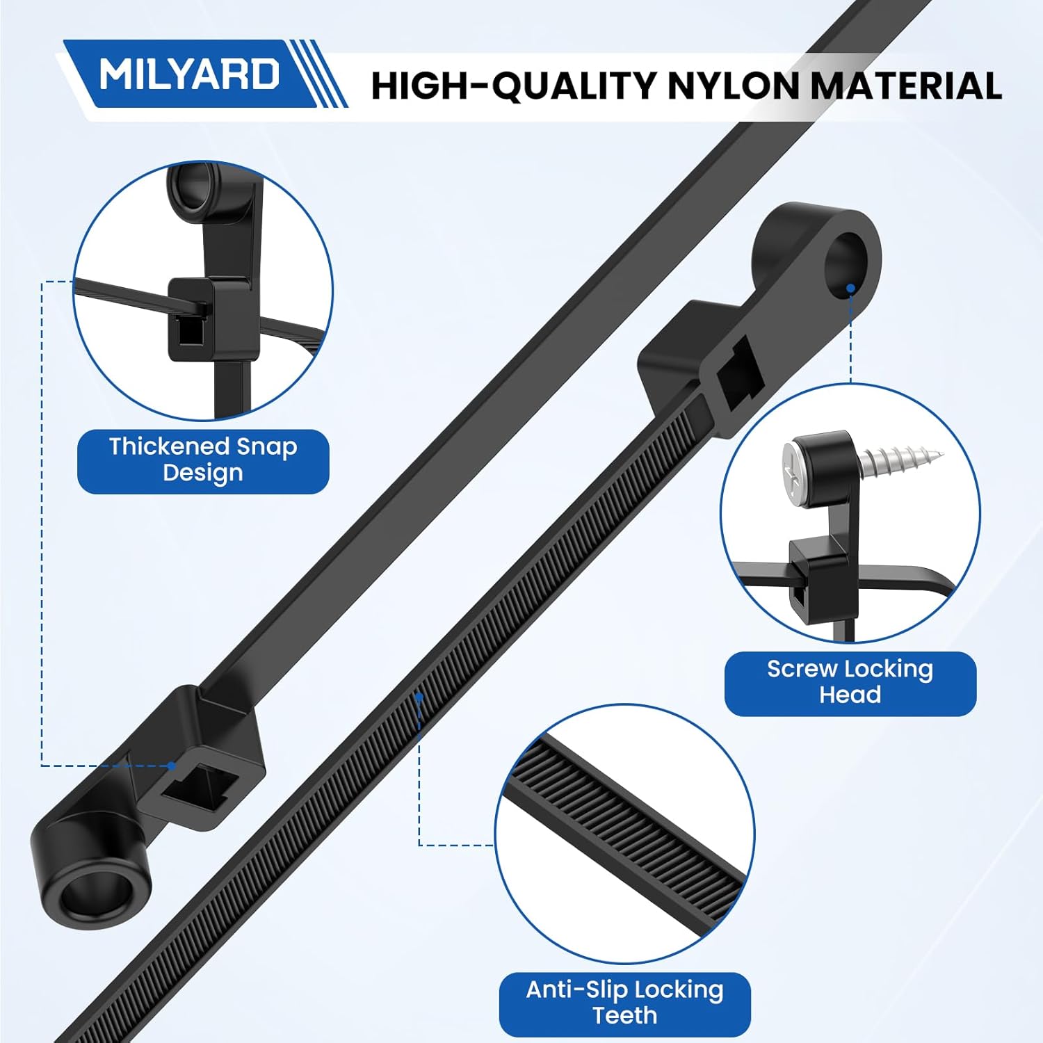 150 Pcs 12 inch Black Zip Ties with Screw Hole, 50LBS Plastic Ties with Screw Holes for Automotive, Fencing & Outdoor Wire Management