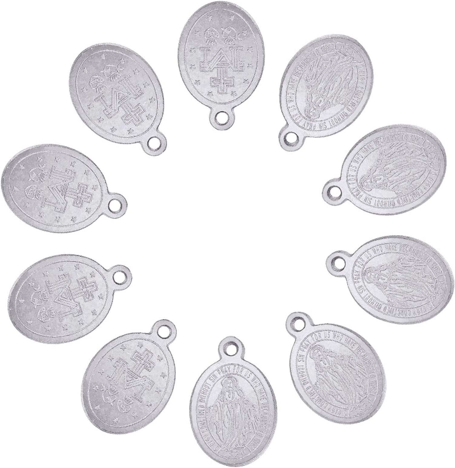 DanLingJewelry 100 pcs 304 Stainless Steel Virgin Mary Oval Miraculous Medal Charms Pendants for Jewelry Making 14x9mm