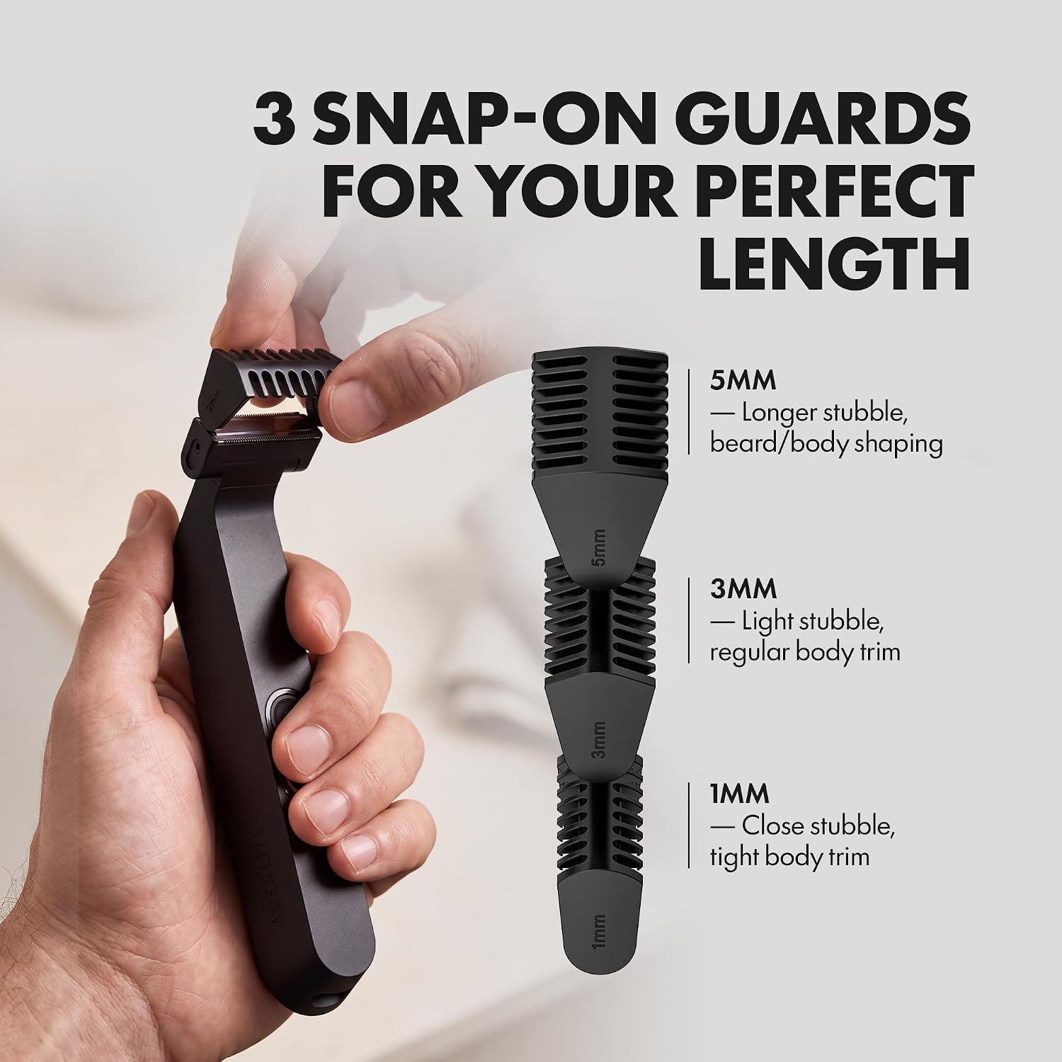 Aberlite Flex Groin & Body Trimmer for Men — Cordless Ball Trimmer & Body Hair Groomer, IPX6 Waterproof Wet/Dry Use, 3 Guard Combs (1/3/5mm), Oscillating Skin-Safe Blade, USB-C Rechargeable