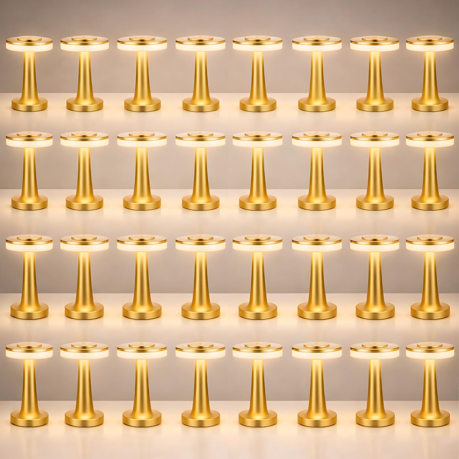 Riakrum 36 Pcs LED Cordless Table Lamp Bulk Rechargeable,Gold