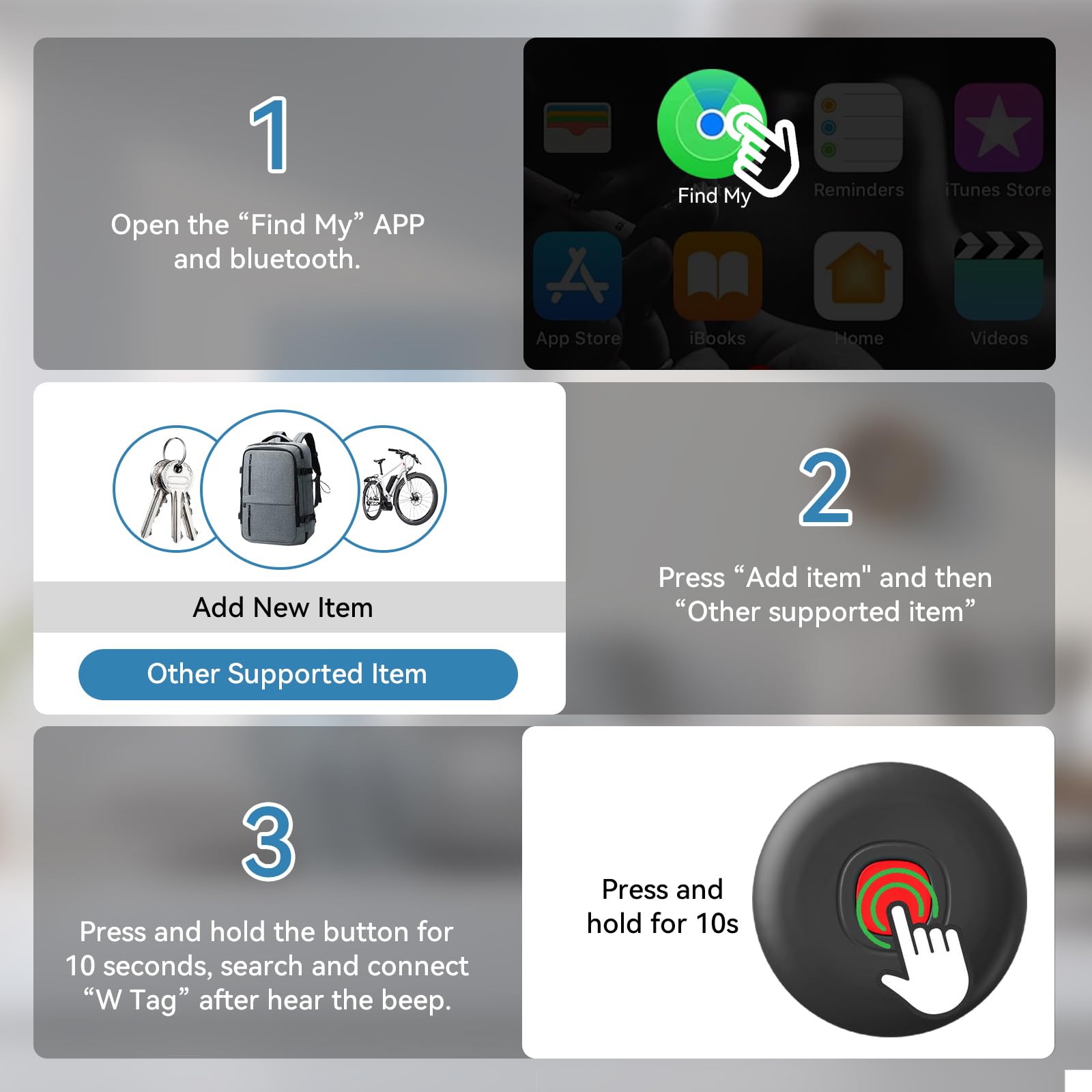 Lot de 4 étiquettes de suivi d'air intelligentes, étanche IP68, traqueur de bagages Bluetooth fonctionne avec l'application Apple Find My (iOS uniquement), localisateur de clés et localisateur