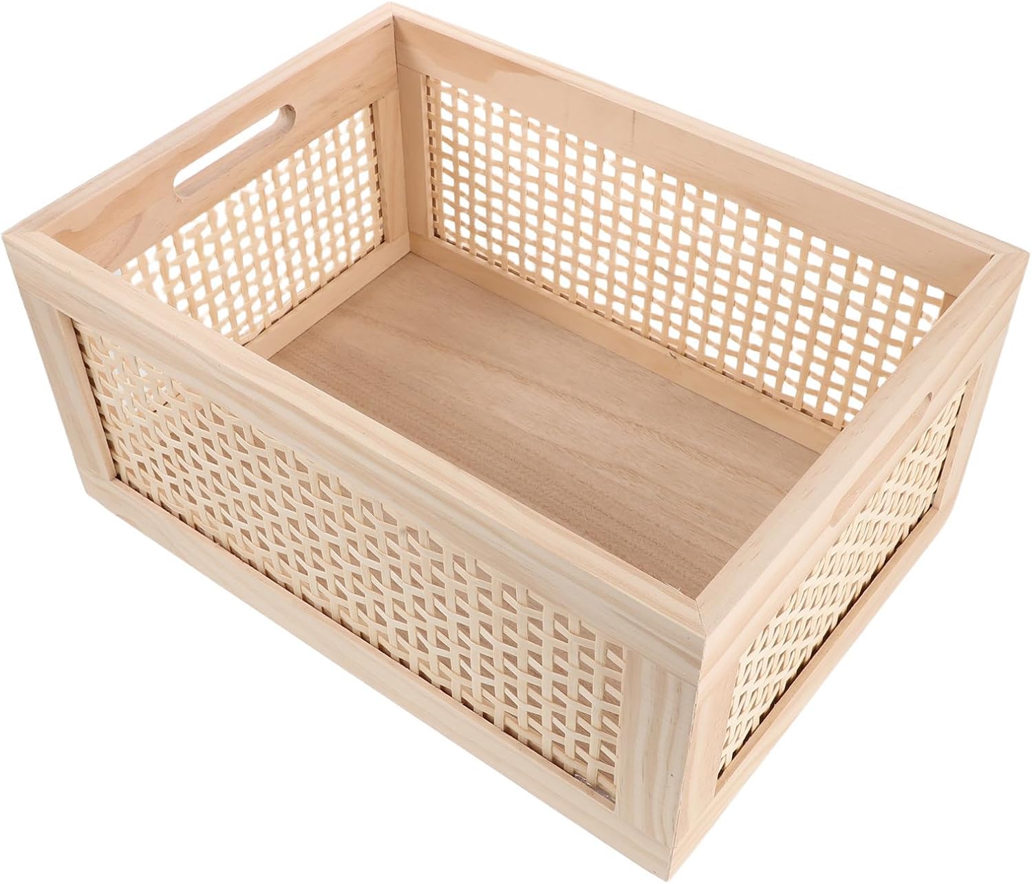 Garneck Vintage Rustic Woven Storage Basket Made of Wood, Handcrafted Magazine Rack with Excellent Loadbearing Capacity and Sturdy Storage, Organizer for Office and Small Spaces