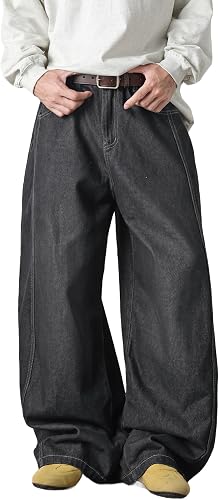 Mens Baggy Jeans Wide Leg Loose Fit Hip Hop Vintage Jeans Relaxed Fit Elastic Waist Denim Pants Skate Streetwear Y2K