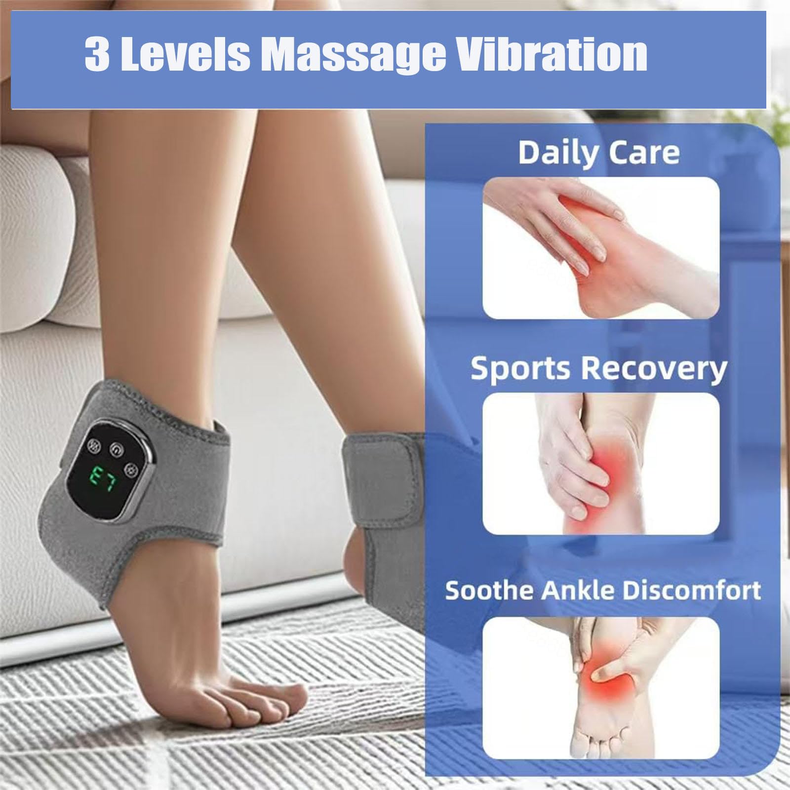 Fußmassagegerät mit 3 Vibrationsmodi und 5 Temperaturstufen USB Wiederaufladbar Fussmassagegerät Elektrisch für Knöchel, Ferse, Sohle, Fußgewölbe