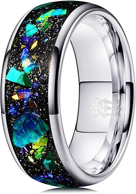THREE KEYS JEWELRY Tungsten Wedding Band Opal Inlay for Men Women