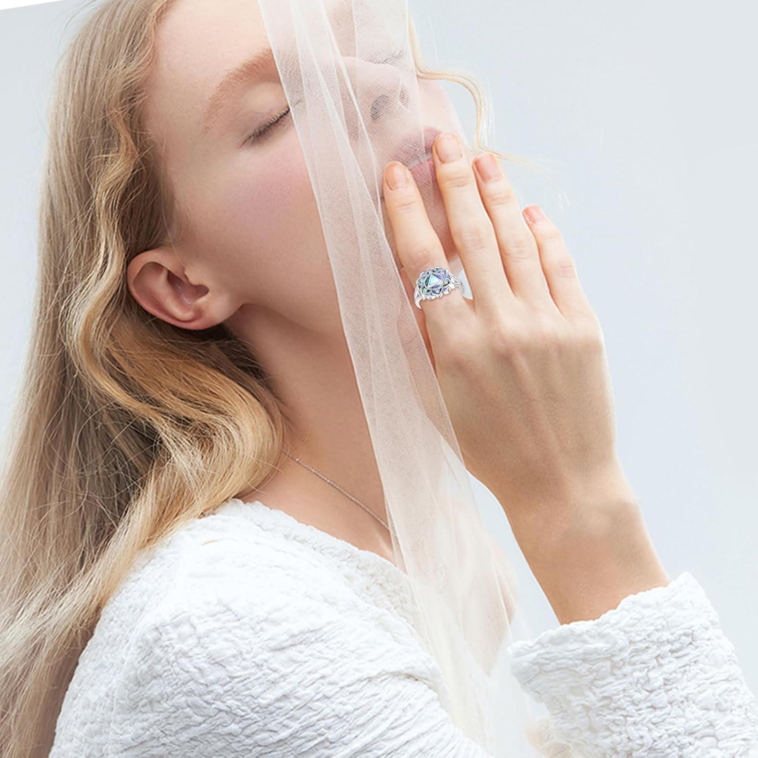 URONE Lotus Ring 925 Sterling Silver Sobriety AA Ring Moonstone Lotus Yoga Jewelry Gifts For Women - Image 3