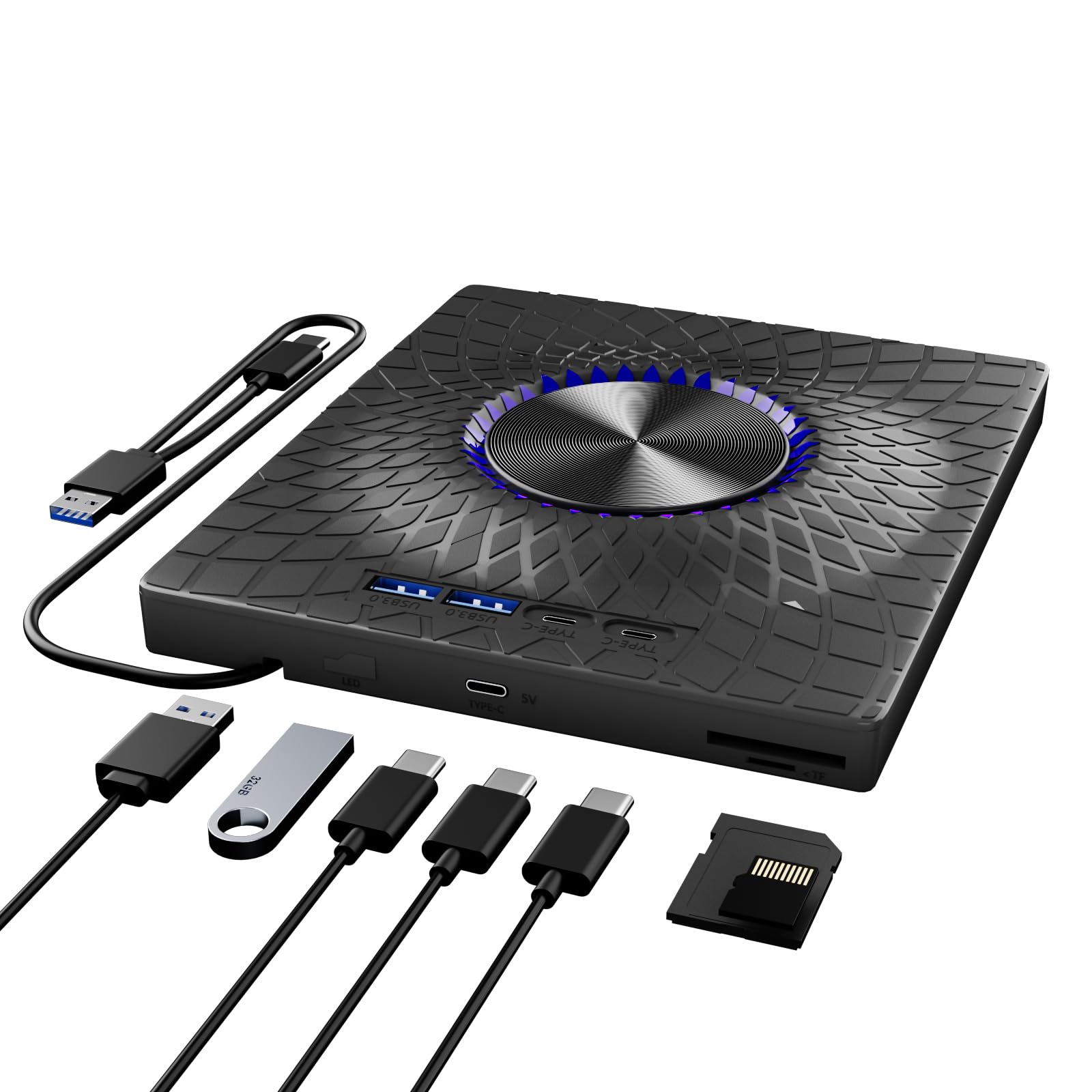 External Blu-ray Drive,7-in-1 Bluray/DVD/CD Burner with RGB Ambient Light, 100G Disc R/W, USB 3.0/Type-C Hub for Windows/Mac/Linux-image-49