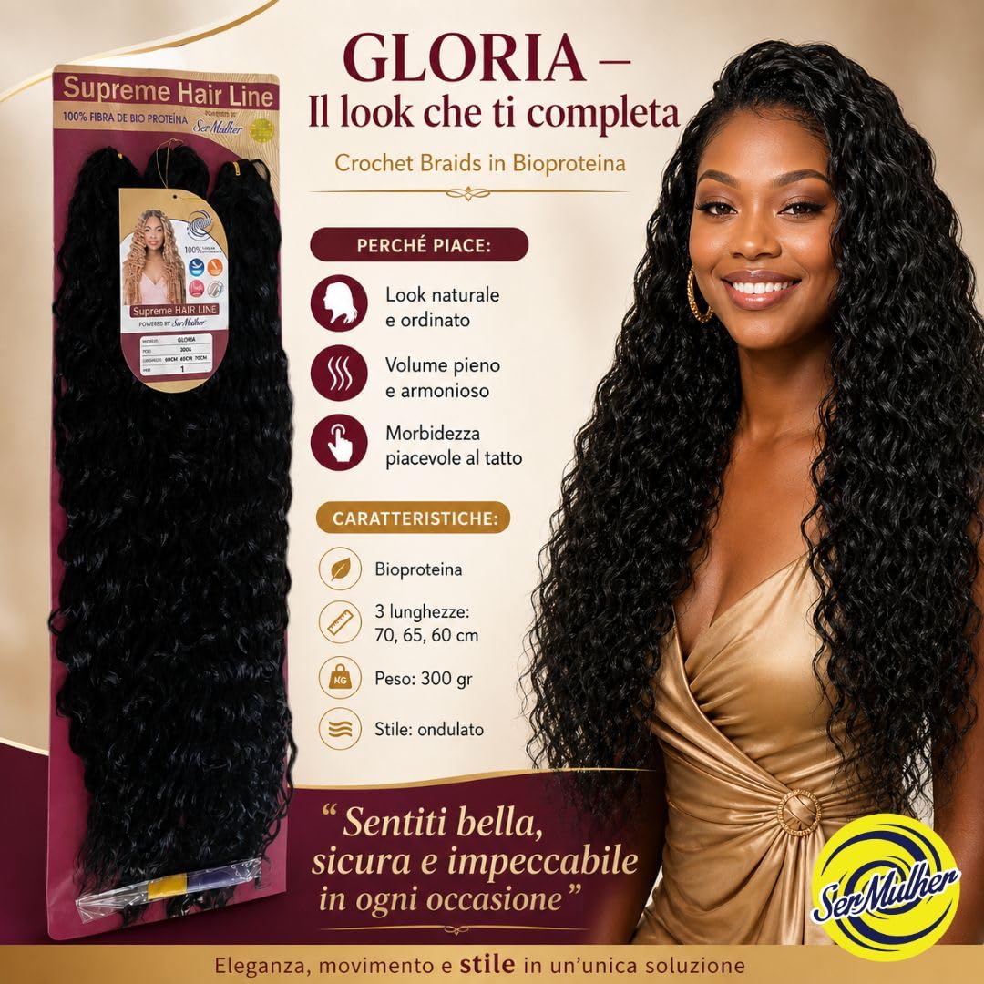 Extension Capelli per Crochet Braids in Bioproteina, Effetto Ondulato, 300gr - Texture 100% Naturali, per Hair Styling Ondulati e Ordinato, 3 Lunghezze 70, 65, 60cm, GLORIA (Brown/Honey Blonde Meches)