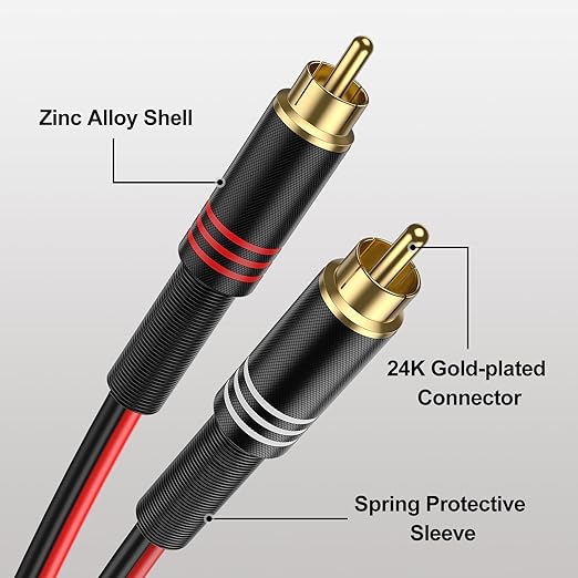 Adaptador RCA a Cable de Altavoz, 2 Pack 20AWG 1m, J&D miniatura 3