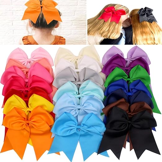 FZBNSRKO Girls Hair Bow Headbands - 20pcs Assorted Colors, Grosgrain Ribbon, Elastic, For Teens & Kids (3.2x3.2in Bows)