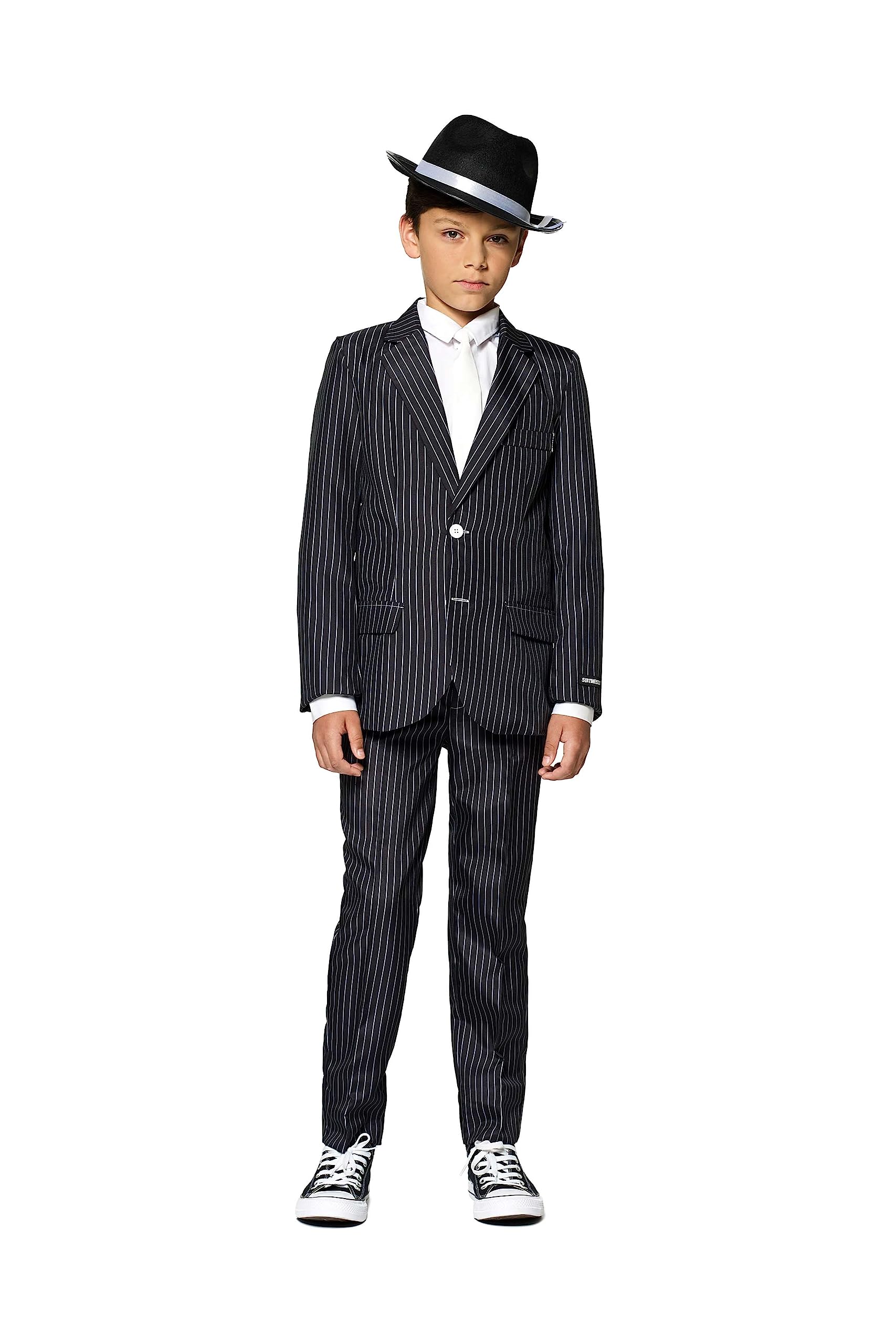 Suitmeister Boys Suit - Halloween 1920s Gangster Pinstripe Suit - Black