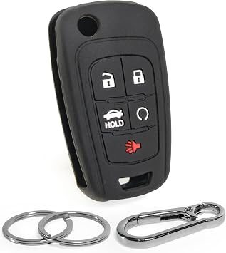 Car Key Fob Cover Compatible with Chevrolet 2010-18 Equinox Camaro Malibu Cruze, Buick 2014-17 Regal Verano Crosse, GMC Terrain Silicone Remote Key Shell Rubber case 5-B, Click&Fit Slate Black