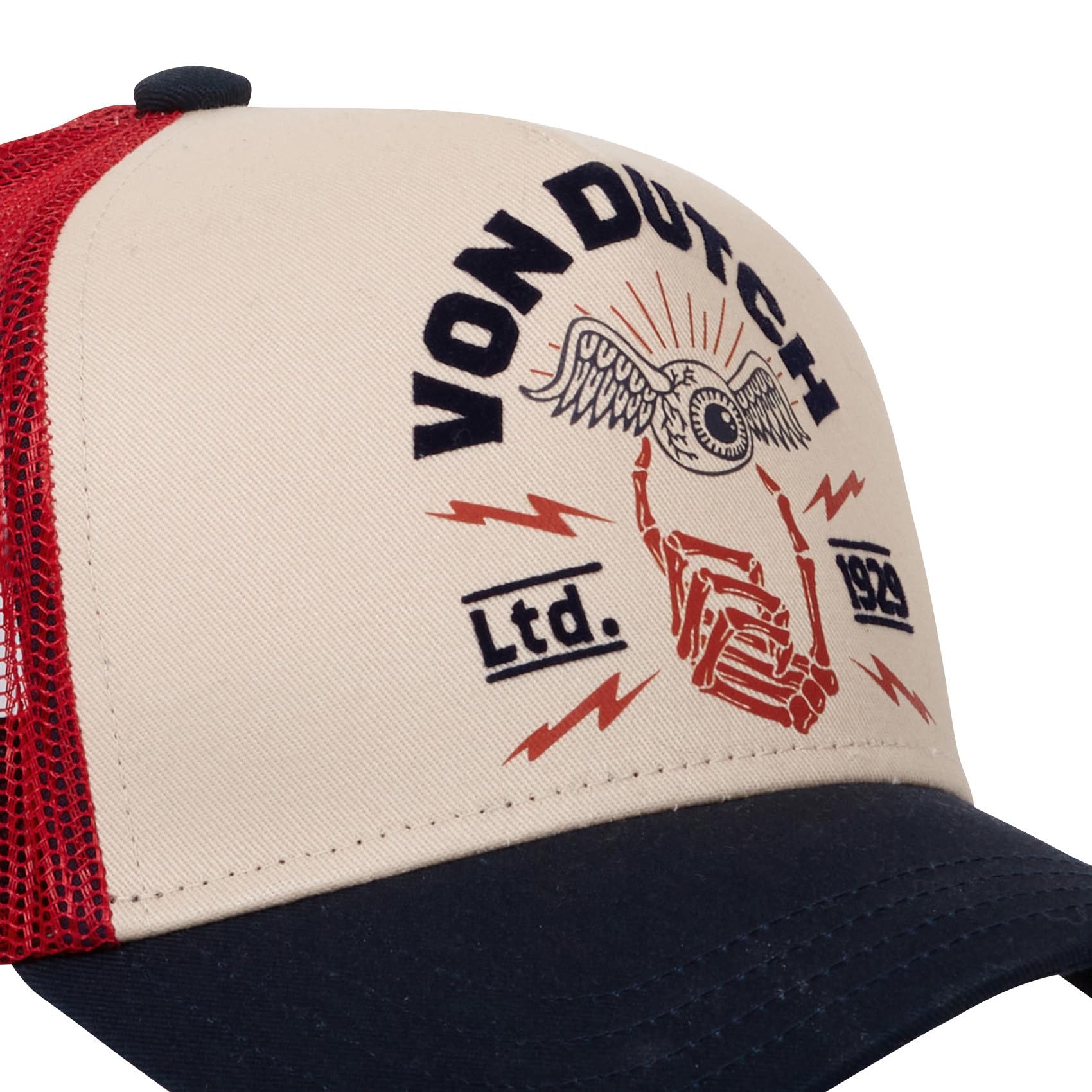 Von Dutch Czapka męska i damska, regulowana czapka typu trucker z zatrzaskiem, biała, niebieska, czerwona, rozmiar TU, beżowy, rozmiar uniwersalny