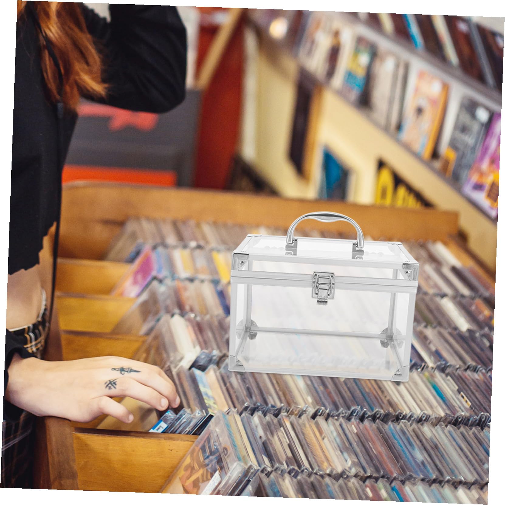 TEHAUX Scatola Porta Dvd Trasparente con Maniglia Organizer Compatto per CD e Dvd Custodia Salvaspazio per Dischi Contenitore Portatile Facile da Trasportare per Musica e Film