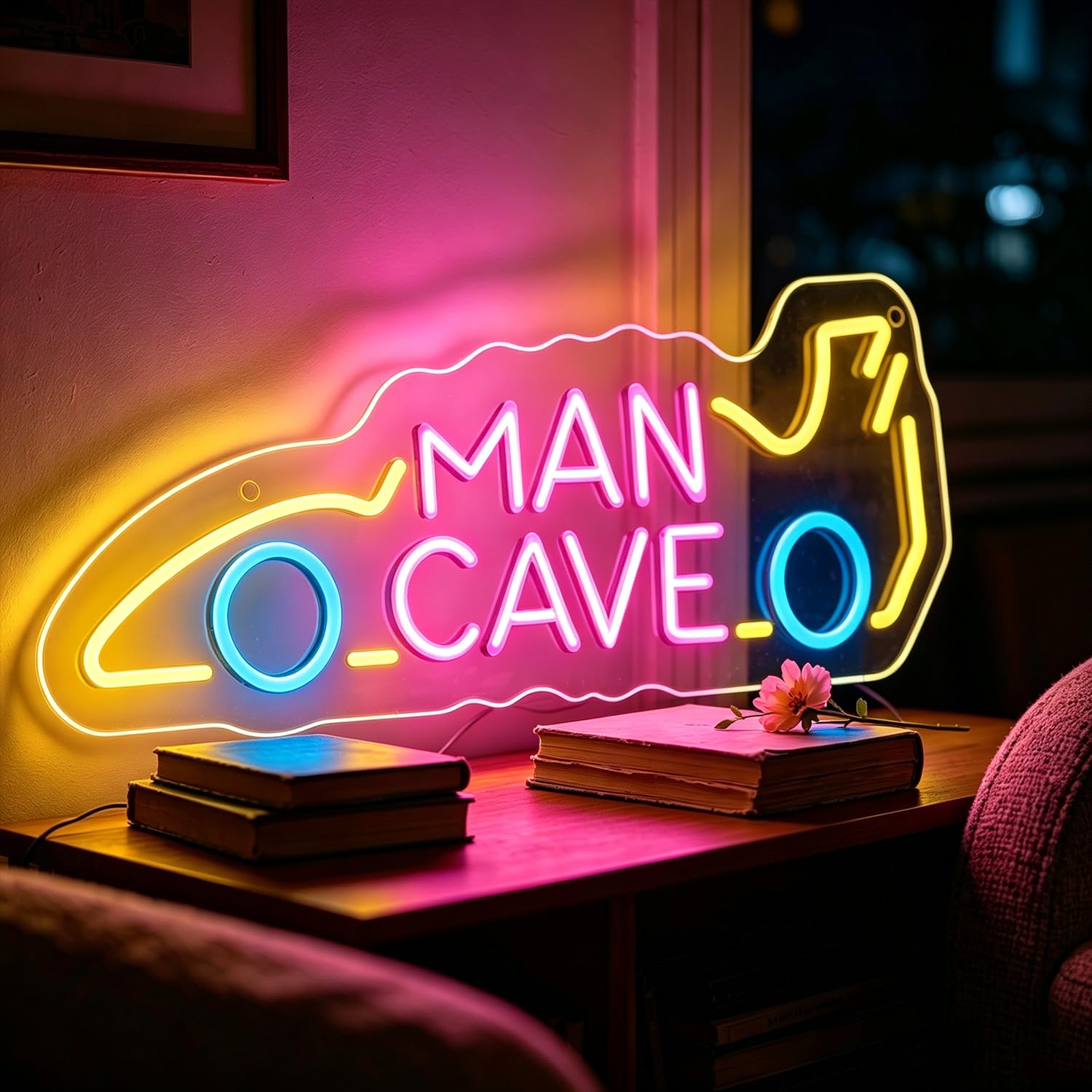 Man Cave Neon Signs Dimmable LED Neon Wall Light with Man Cave Neon Lights Sign USB Powered for Bedroom Game Room Bar Pub Club Wall Decor Party 15.94”x5.90”