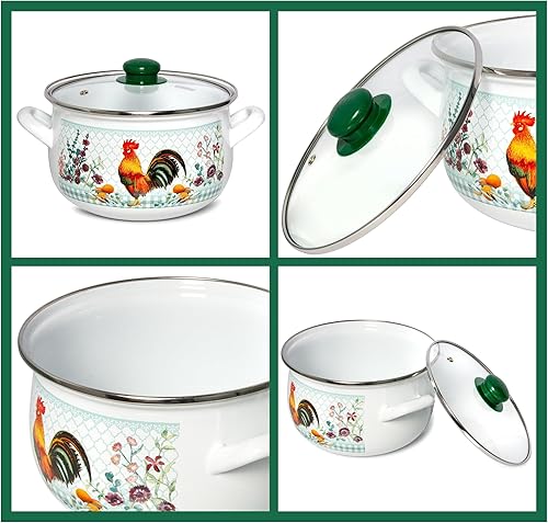 Miniatura 6 de Olla de sopa de aluminio esmaltado Golden Rooster Belly Olla de cocina profunda con tapa de vidrio esmaltado utensilios de cocina para acampar olla