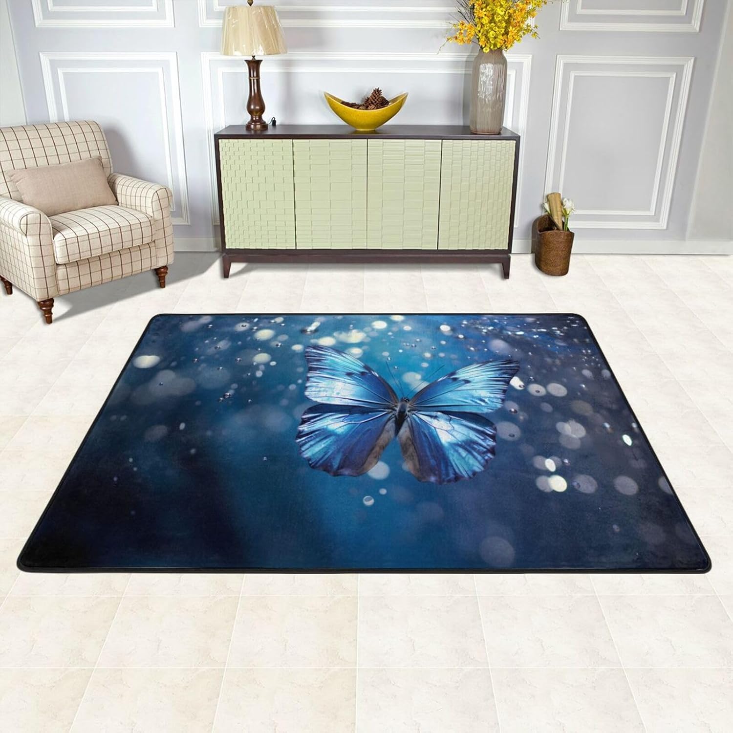 Blue Butterfly in The Water Printed Anti-Slip Floor mat Carpet Rug 36"x24" for Living Room Office Coffee Table Bed Balcony