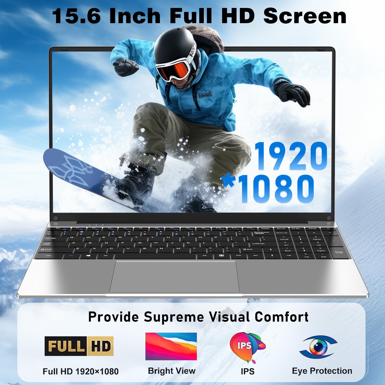 2026 New Laptop Computer, 15.6 Inch Window 11 Pro Lap Top PC 16GB RAM 256GB SSD, Core M3(Beat N4000), 2-Year Warranty, Office 365, FHD 1920 * 1080, 180°Open, UHD Graphics, Full-Size Keyboard — view 5