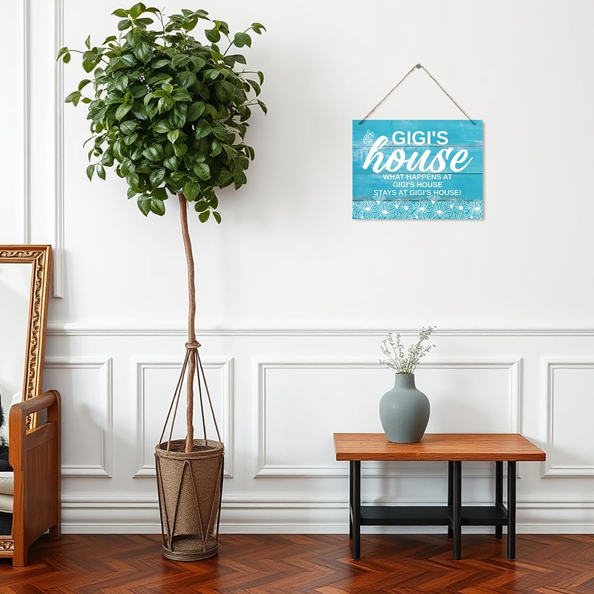 Gigi's House Decor Sign, What Happens at Gigi's House, Stays at Gigi's House Wood Sign, Rustic Daisy Decor Sign, Hanging Wood Decor Sign, Gigi's Gift, Gift For Mother's Day Christmas 15"X11.4" - Image 5
