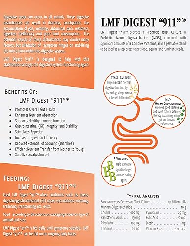 Miniatura 4 de LMF Digest 911" Suplemento prebiótico y probiótico de 1 libra para caballos, rumiantes y mascotas