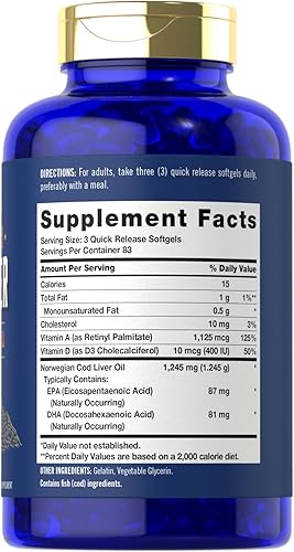 Miniatura 2 de Carlyle Cápsulas blandas de aceite de hígado de bacalao  1245 mg  250 unidades  Noruego  Sin OMG, sin gluten