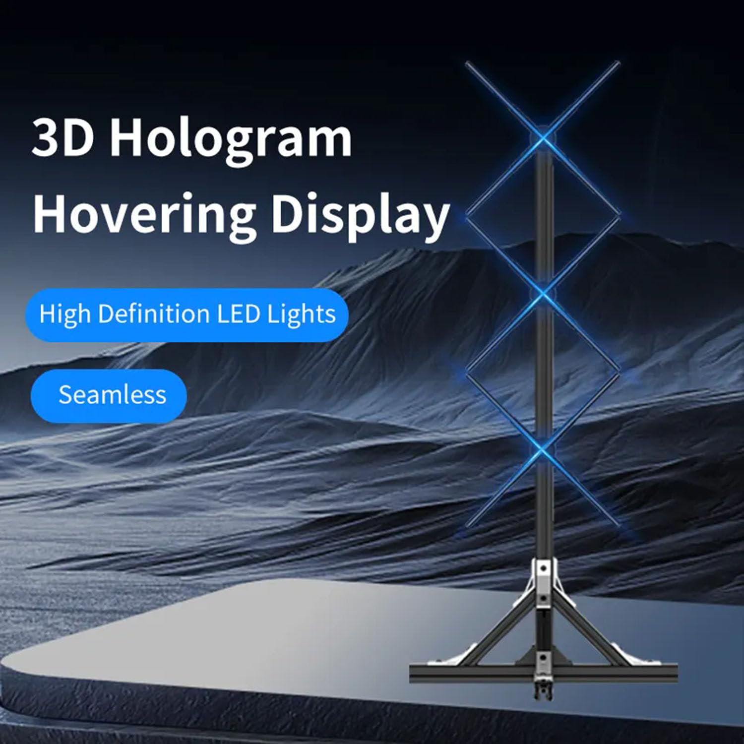 Projektor z hologramem 3D, wyświetlacz LED HD 48 cm z 576 koralikami świetlnymi LED, projektor wideo animacji 3D dla firm, w zestawie uchwyt do łączenia