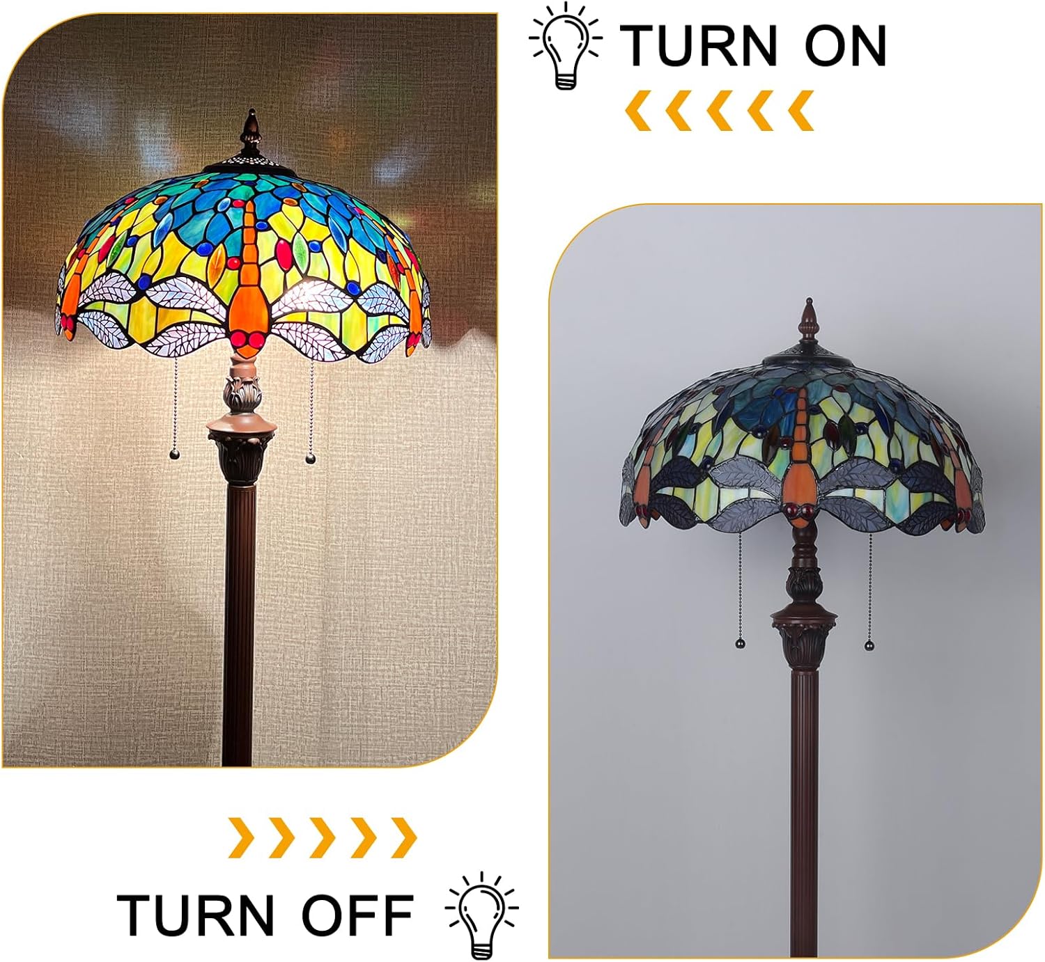 Capulina Tiffany Lamp Stained Glass Floor Lamp 2-Light 16 Inches Wide Blue Orange Dragonfly Tiffany Style Standing Reading Floor Lamp for Living Room Bedroom Home Office