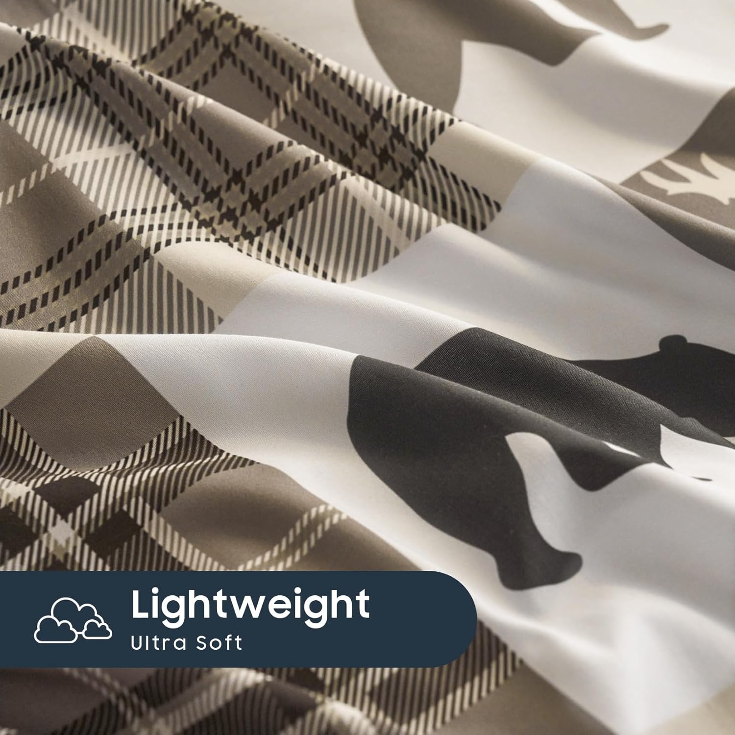 Wake In Cloud - Rustic Duvet Cover Set, Cabin Christmas Lodge Western Country Bear Deer Holiday RV Outdoor Winter Theme, Soft Lightweight Bedding, 3-Piece, Taupe Brown, King Size - Image 5