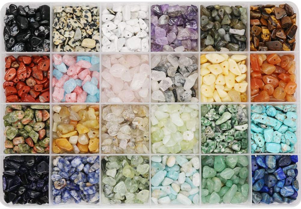 Civilipi 24 Color Gemstone Beads Natural Stones Chip Bead Irregular Shaped Bead Crystal Quartz Stone for DIY Earring Bracelet Necklace Making for Gift