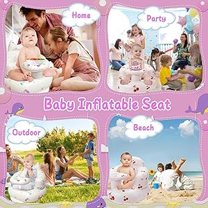Inflatable Baby Seat for Babies Toddlers Floor Chair Sitting Up Pump Blow Up for Infant Ages 3 6 12 18 24 36 Months Boys Girls Sofa Toys Activity Christmas Stocking Stuffers (Cute Cat)
