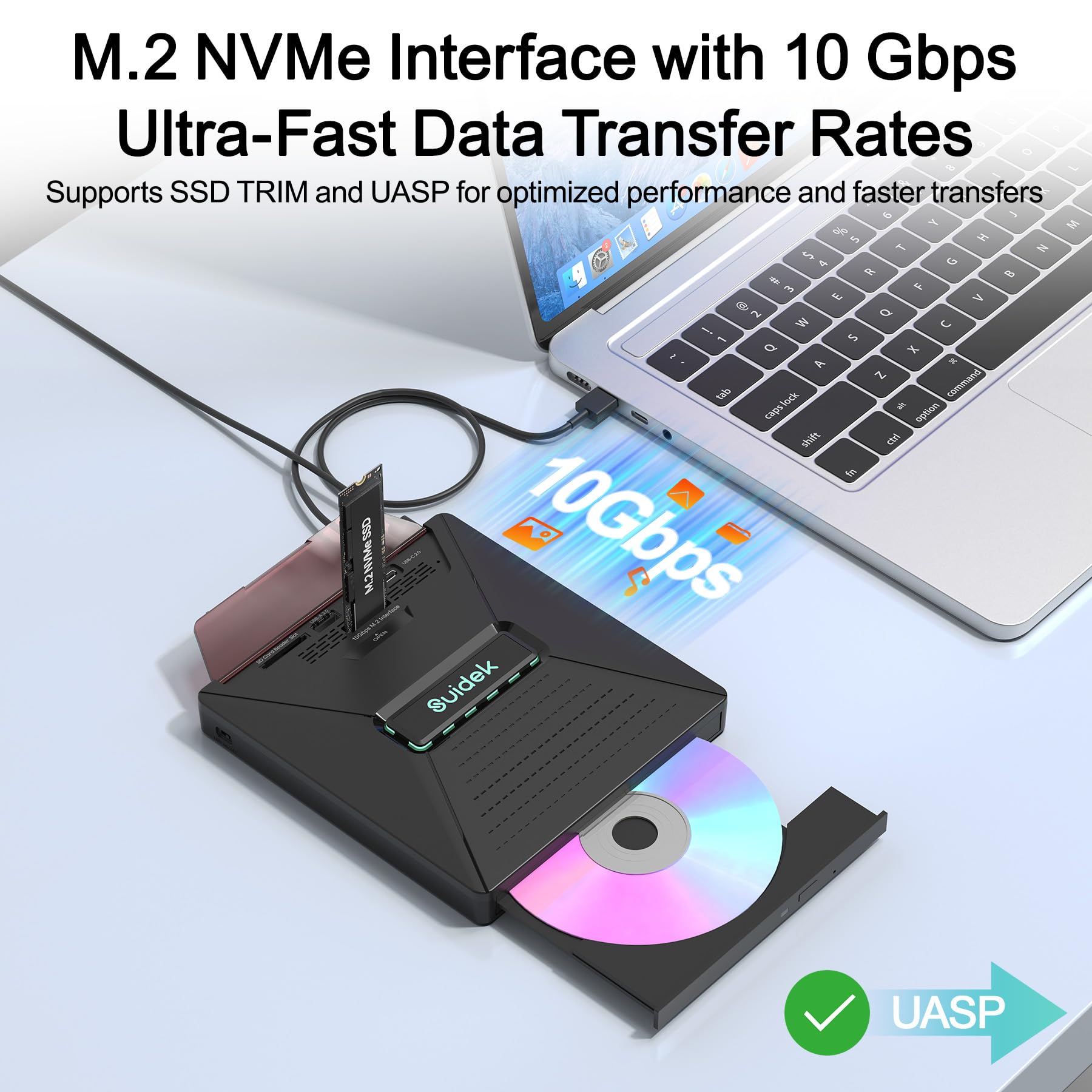 SUIDEK Zewnętrzny napęd DVD, 7 w 1 USB C, przenośny zewnętrzny napęd CD-DVD do laptopa, z czytnikiem kart M.2 NVMe/SD/Micro SD, czytnik CD/DVD do laptopów/Windows/Linux/Vista/IMac/Macbook