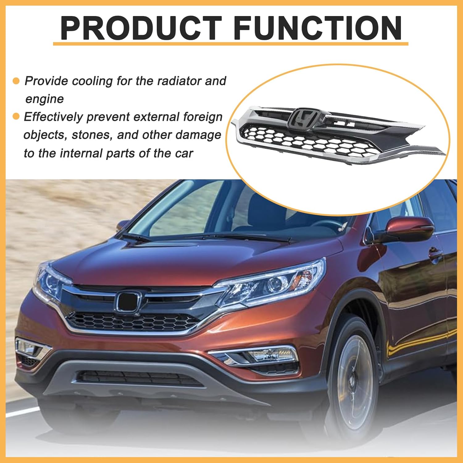 Front Bumper Grille For 2015 2016 Honda CRV CR-V Black With Chrome Trim Honeycomb Mesh Upper Grill