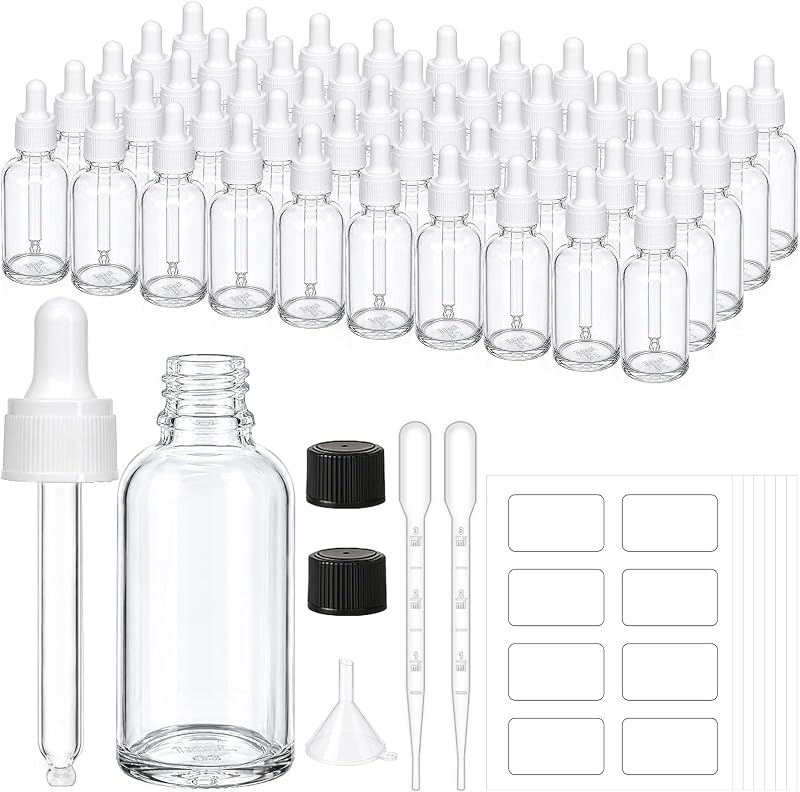 Frascos conta-gotas de vidro transparente UPBUD com tampas brancas, 30 mL, pacote com 50