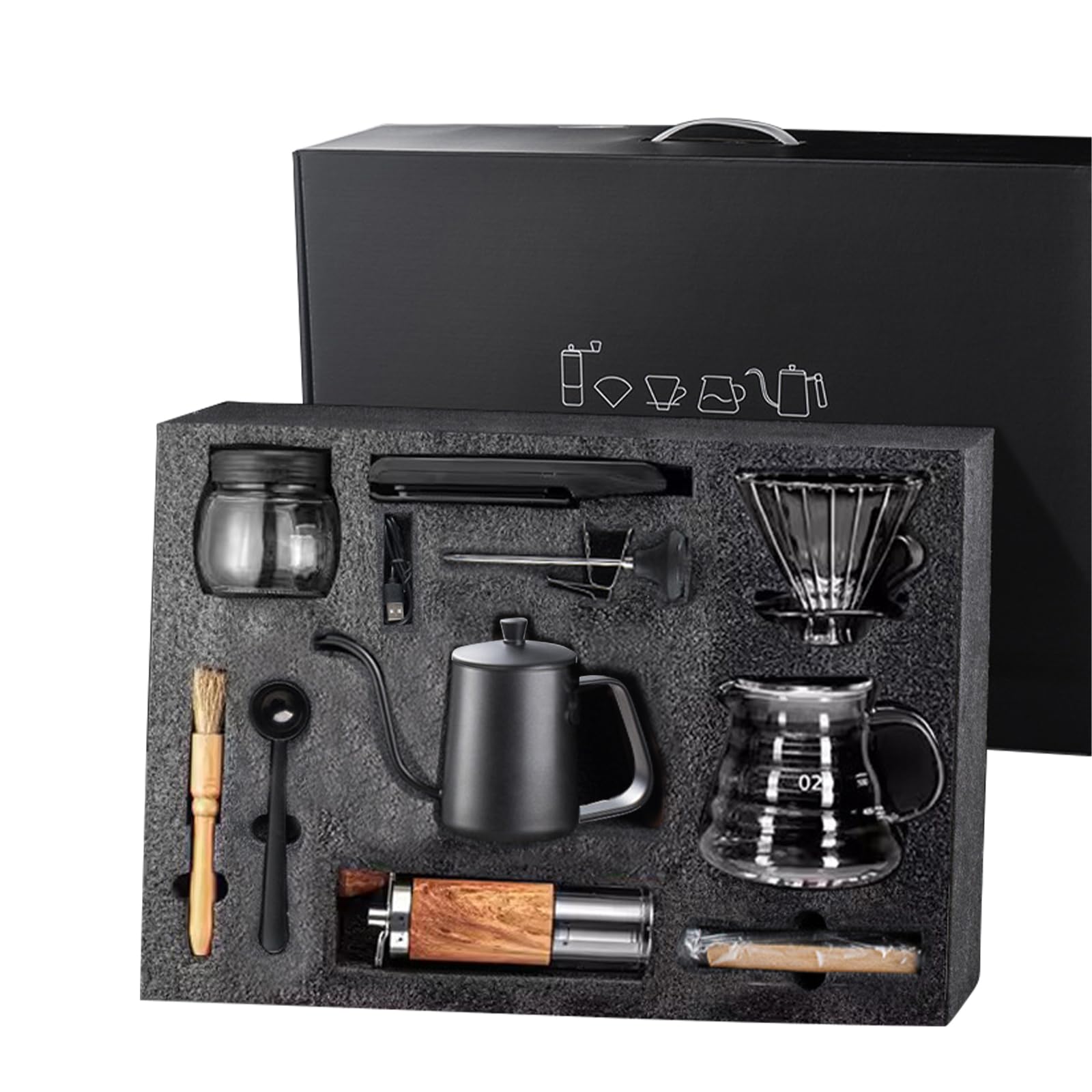 XQZMD Handgebrühtes Kaffeeset, tragbares, multifunktionales Kaffee-Mahlwerkzeug-Set mit Filterpapier, Kaffeebrüh-Reiseset für Outdoor,