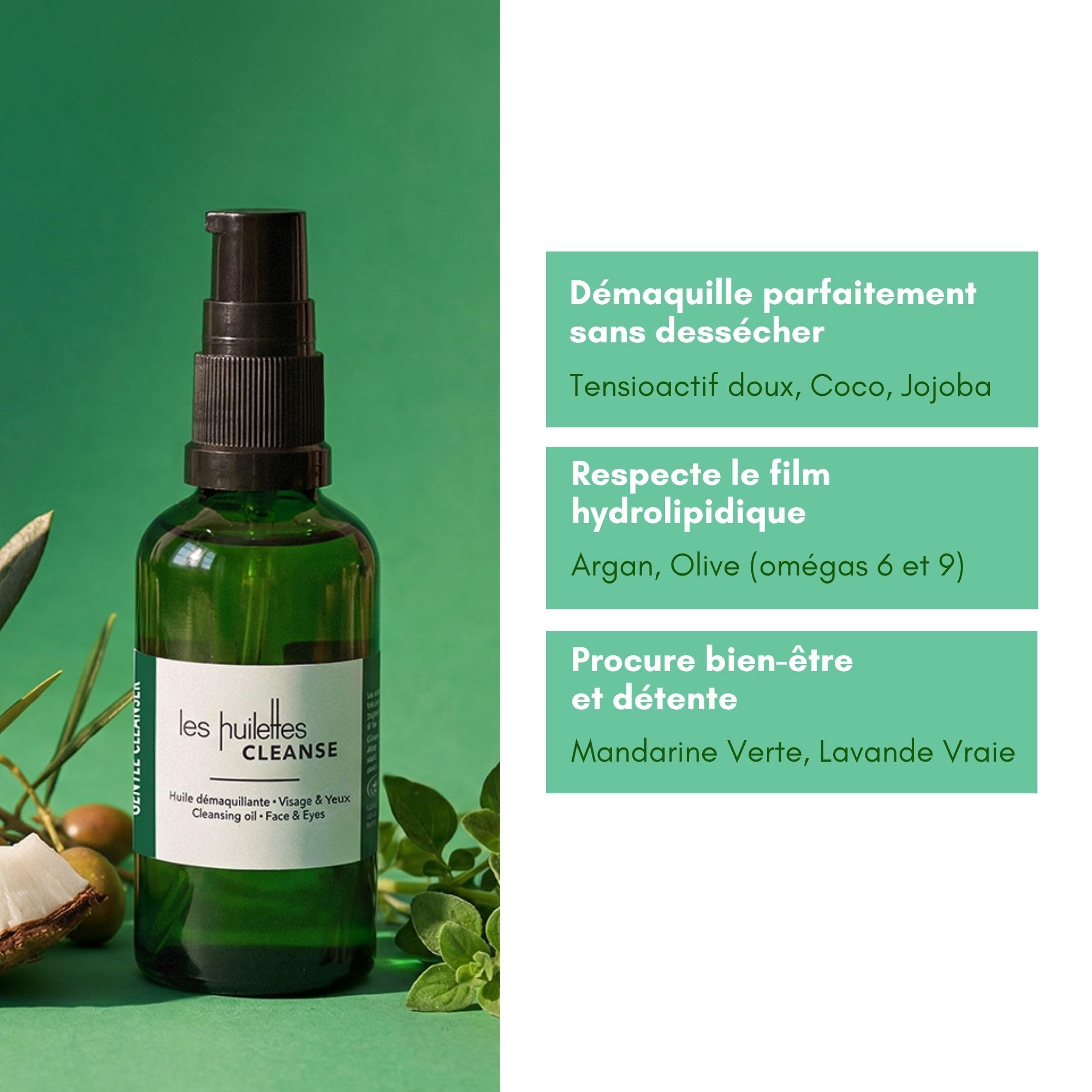 LES HUILETTES - Nettoyant Démaquillant CLEANSE - Tensio-actif doux - Nettoie en douceur le Visage et les Yeux - Tous types de peau - Epidermes Malmenés par des nettoyages agressifs - LAB ESSENTIEL