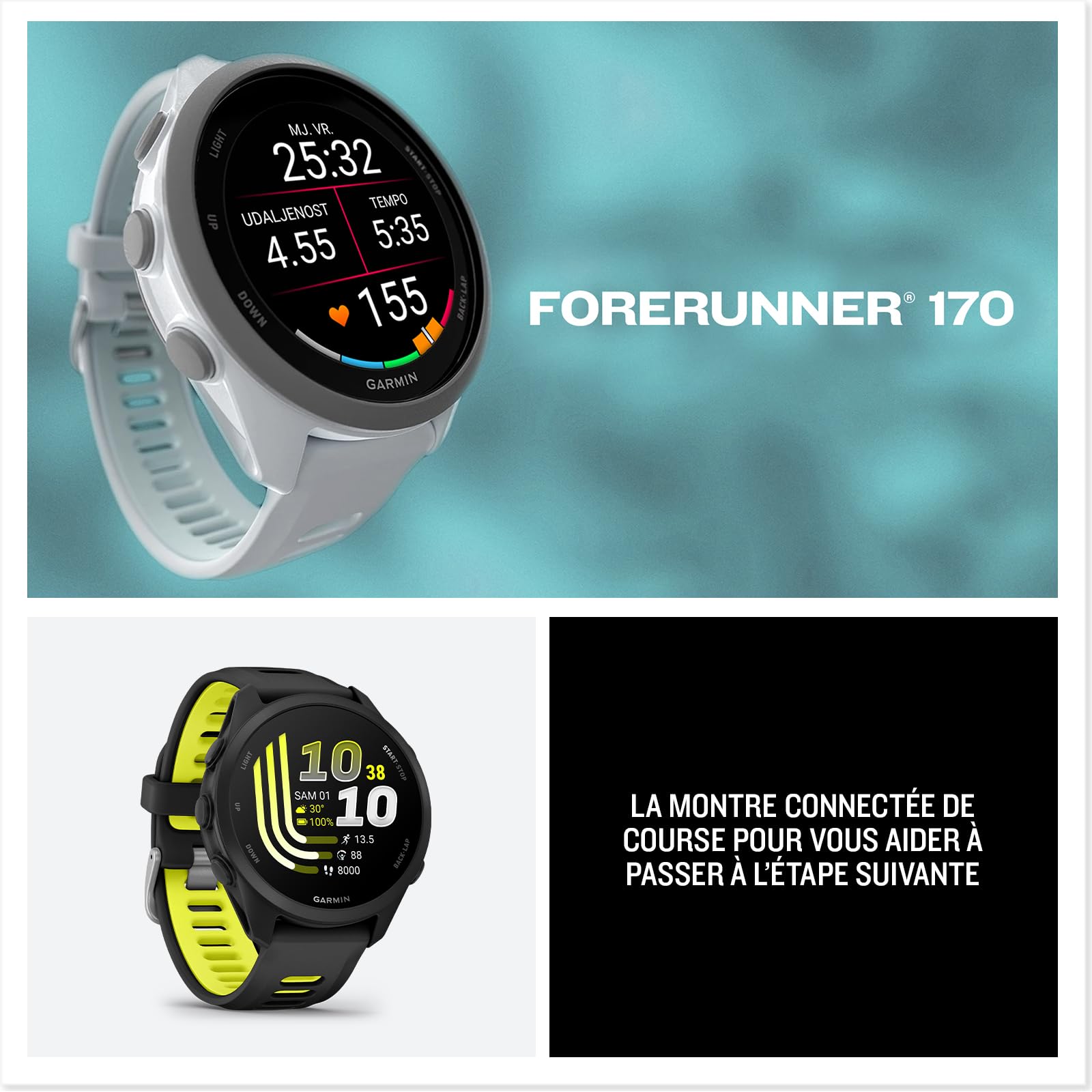 Garmin Forerunner 170 - Montres connectées GPS de Running faciles à Utiliser - Noir - Boîtier 43 mm