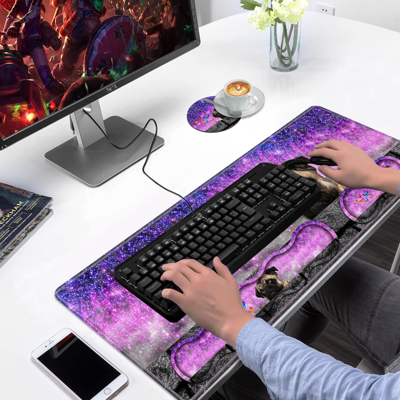 Juego de reposamuñecas ergonómico para teclado y alfombrilla para mouse, tamaño grande XXL de 31.5 x 11.8 pulgadas con base antideslizante, espuma viscoelástica, alivio del dolor de escritura fácil