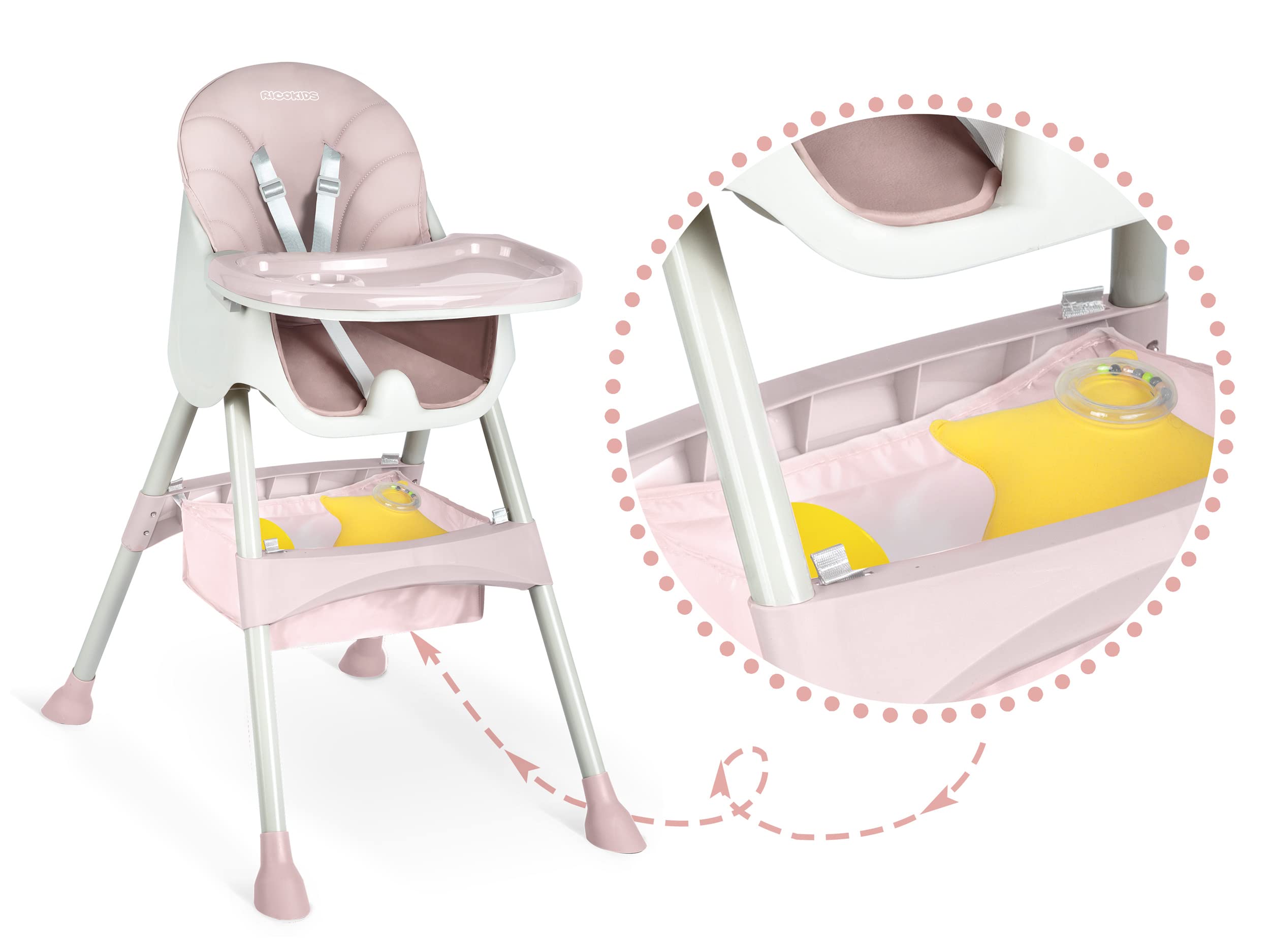 Trona de bebé Milo con mesa (rosa)