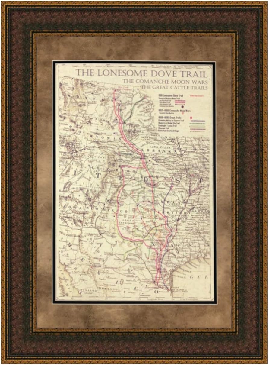 Antique And Historic Maps - Lonesome Dove Trail Map - Double Mat - 25X31" Inches