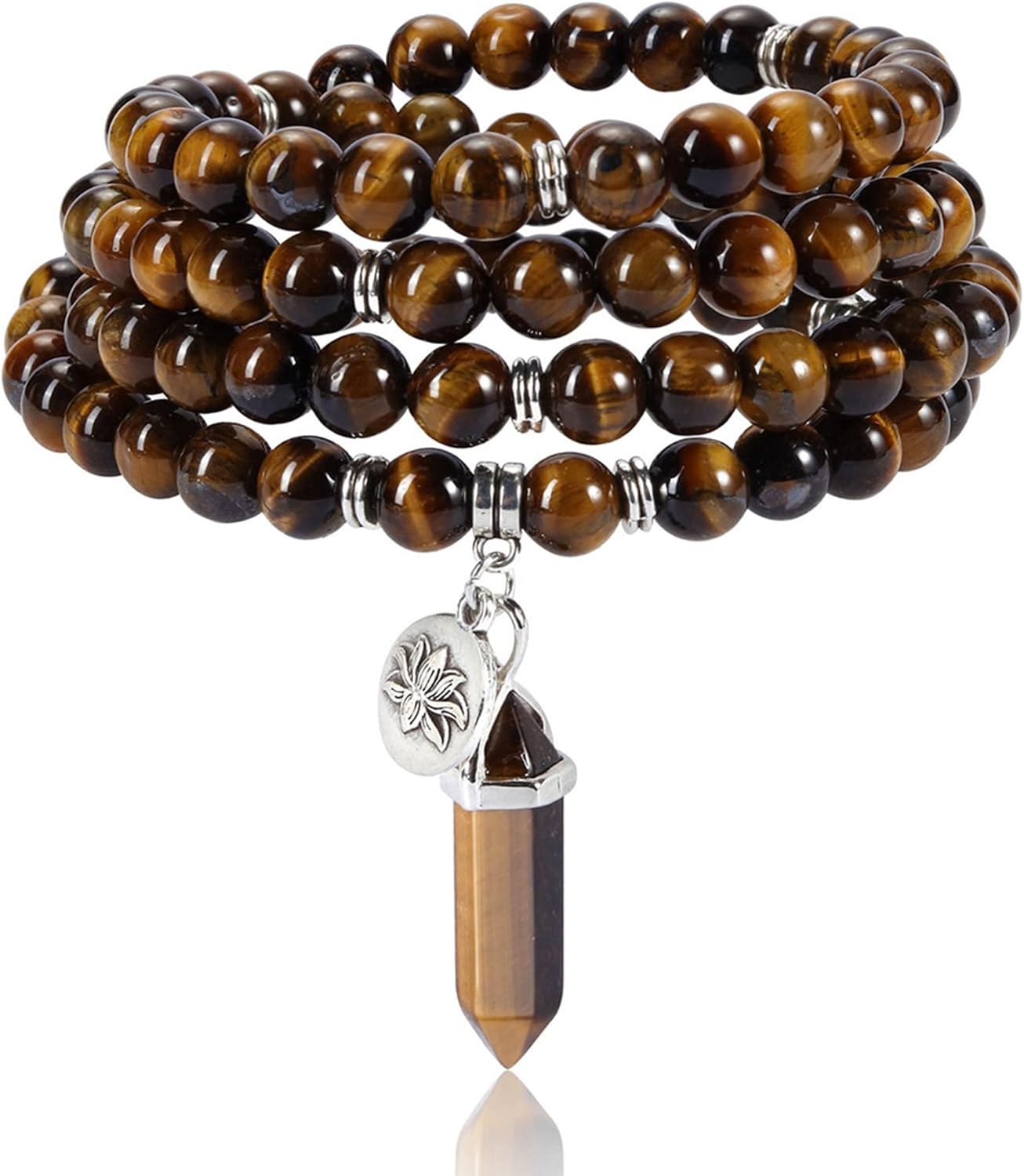 Top Plaza 108 Mala Prayer Beads Bracelet Natural Gemstone Bracelet Multilayer Healing Crystal Stones Stretch Bracelets Yoga Meditation Reiki Quartz Jewelry Gifts for Mens Womens
