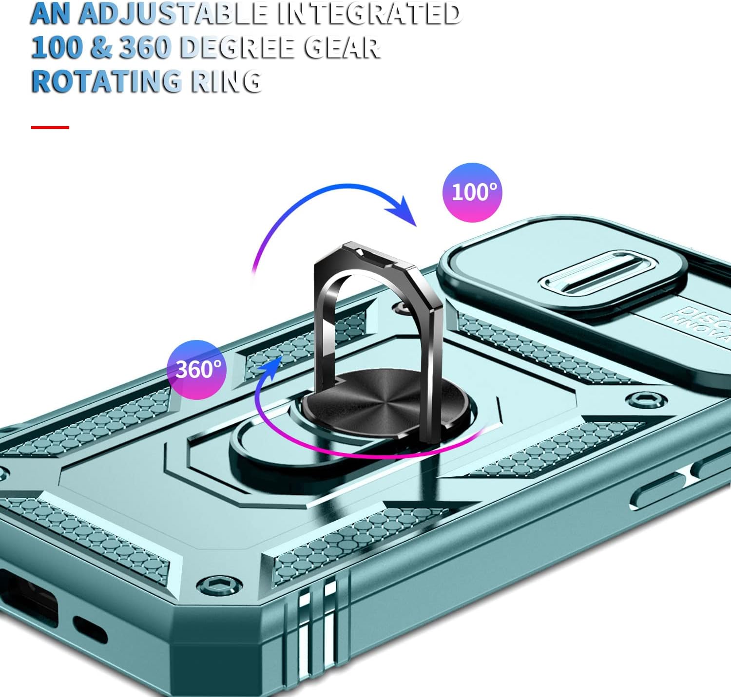 Fetrim Case for iPhone 14, Camera Cover Phone Case with Rotation Ring Stand for Apple iPhone 14 - Green - Image 7