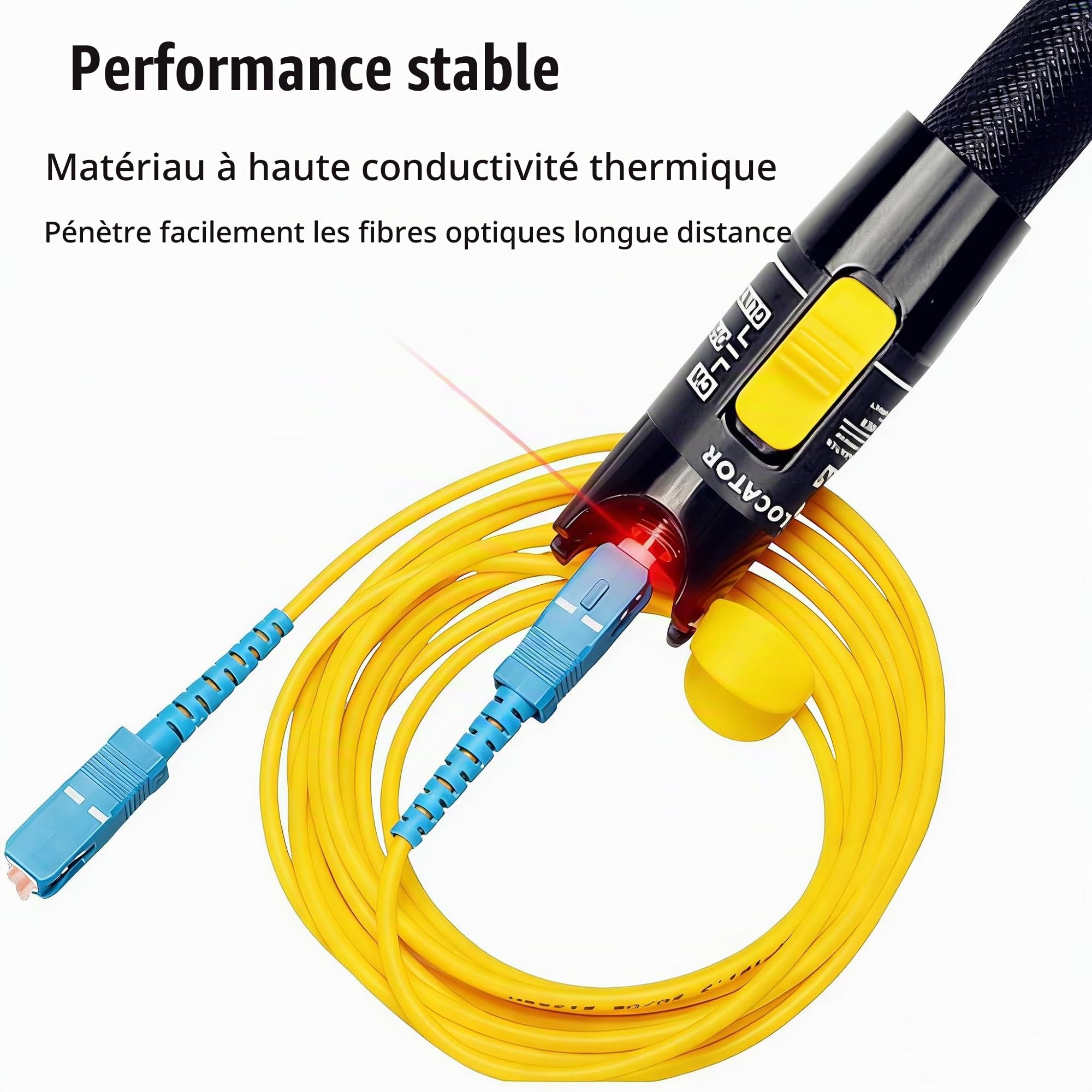 Localisateur visuel de Défauts 100mW pour Fibre Optique, Testeur de Câble avec FC-LC et SC-LC Adaptateur, Kit de Testeur Fibre Optique