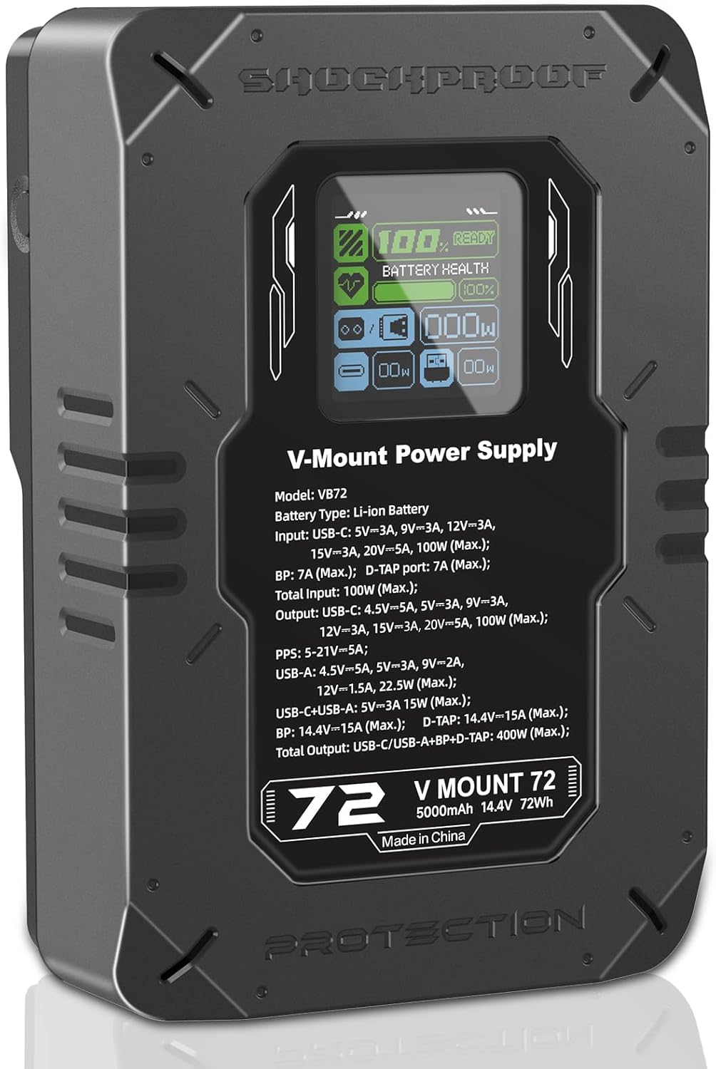 Artman V Mount Battery 72Wh 5000mAh 14.4V, Mini V Lock Battery with 400W Output, 1.5H Fast Charging,100W PD with USB-C DC D-TAP USB-A TFT Display, for Camera Camcorder Monitor Video Light