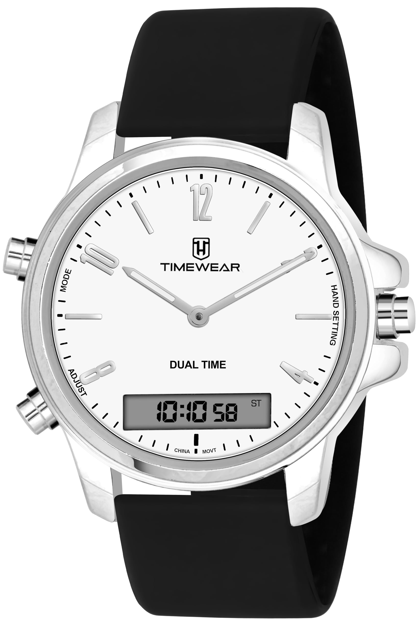 TIMEWEAR Mens Silicone Analog-Digital White Dial Dualtime Quartz Watch, Band_ Black (B0DGQPF4SV) Amazon Price History, Amazon Price Tracker