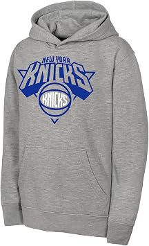 Outerstuff NBA New York Knicks Men's Fleece Hoodie, Officially Licensed Hooded Sweatshirt in Men's Fleece Hoodie, Officially Licensed Hooded Sweatshirt in Heather Grey