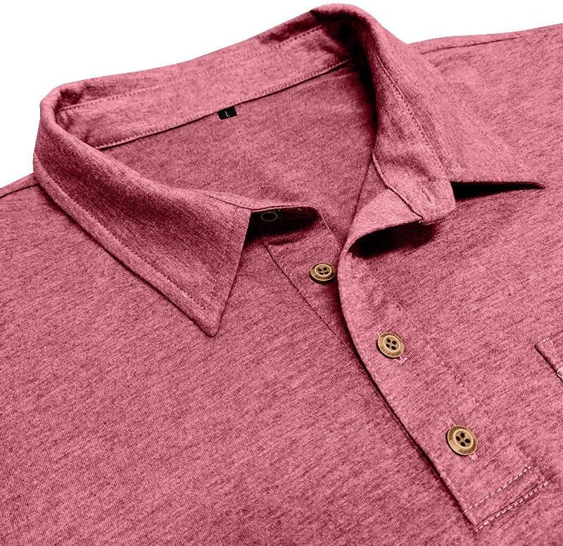 Men's Polo Shirts Short Sleeve Casual Classic Button Tees Basic Golf Shirt Basic Top with Pocket - Image 5