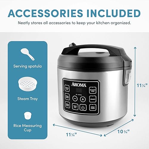 Miniatura 6 de AROMA Arrocera digital para 20 tazas (cocidas)  10 tazas (sin cocinar), multicocina, olla de cocción lenta, vaporera, arroz flash, mantener el