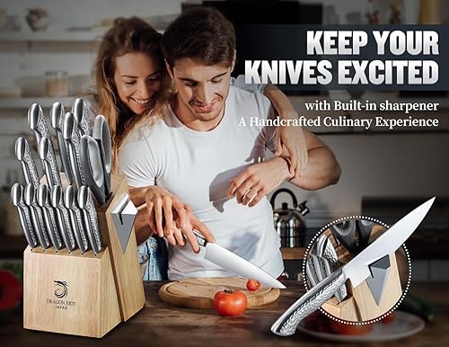 Miniatura 8 de Juego de cuchillos de 14 piezas con bloque de madera, juego de bloques de cuchillos de cocina de acero inoxidable con afilador integrado, apto para