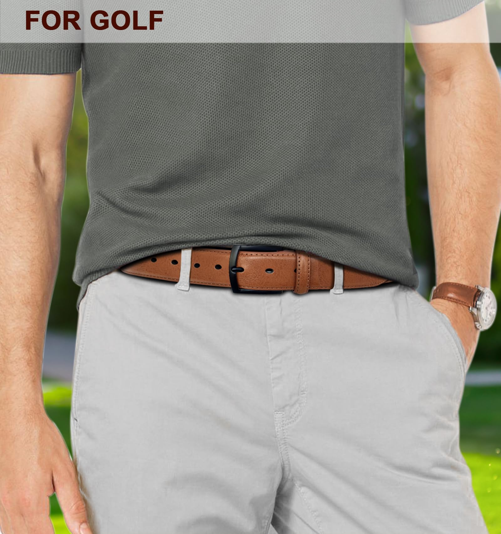 KEMISANT Herrengürtel 2er-Pack – Echtledergürtel für Herren, lässig, Golf, Jeans, 3,5 cm